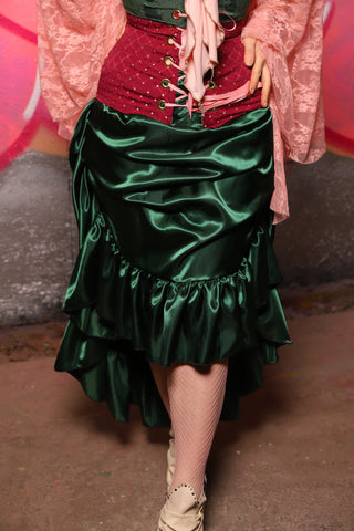 Swoon Skirt with Ruffle in Greens Satin #44 - The Scrumptious Collection