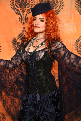 Prototype Full Length Marie Corset in Black & Green Medallion - Day 10 of 13 Days of Halloween 2025