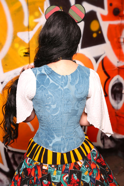 Maiden Bodice in Blue Flocked Floral Velvet- "13 Days of Halloween 2024" - Day 11