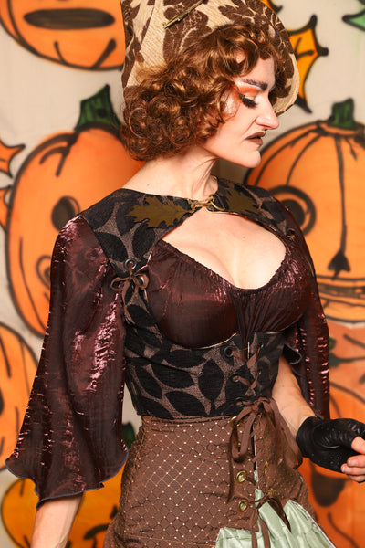 Cropped Vixen w/Clasp Collar in Black Ink Leaves Chenille - "The Knotty Wood" Collection