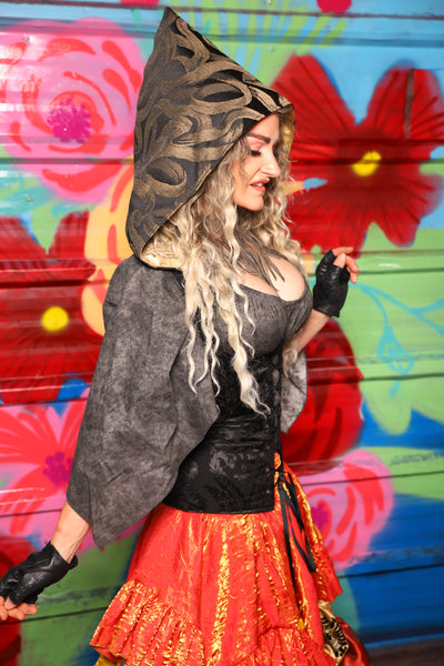 Hooded Vixen in Pitch Black Damask - Day 7 of 22 Days of Damsel
