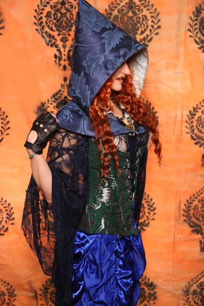 Traveler's Hood *Smaller Hood Size* in Blue Floral - Day 10 of 13 Days of Halloween 2025