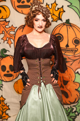 Petite Siren Corset w/ Pockets in Brown Dot - "The Knotty Wood" Collection