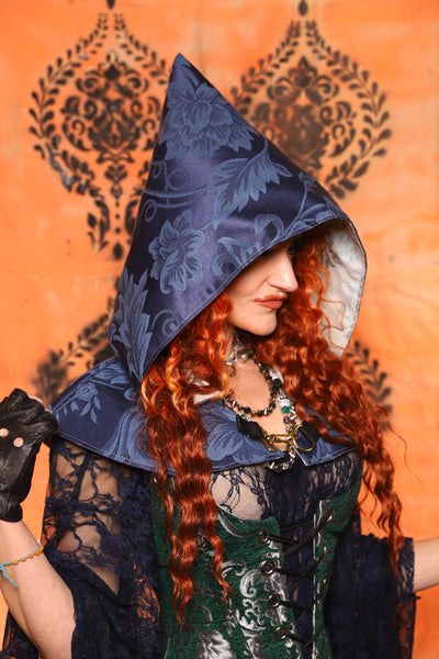 Traveler's Hood *Smaller Hood Size* in Blue Floral - Day 10 of 13 Days of Halloween 2025