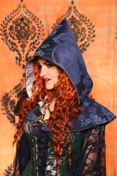 Traveler's Hood *Smaller Hood Size* in Blue Floral - Day 10 of 13 Days of Halloween 2025