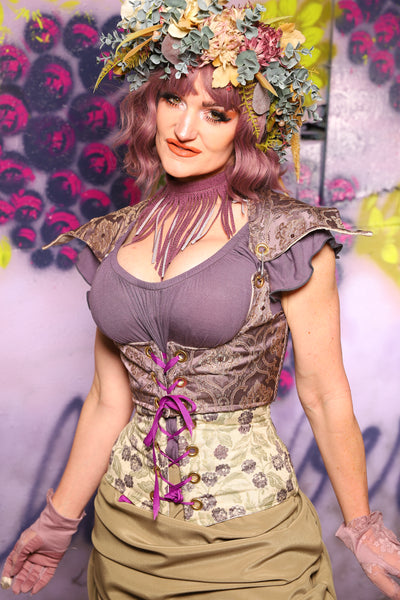 Cropped Elf Corset in Dusty Plum Damask - The Basil & Bramble Collection