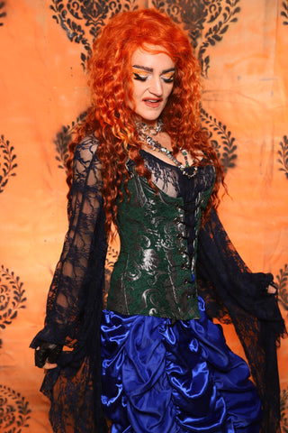 Prototype Full Length Marie Corset in Green & Silver Medallion - Day 10 of 13 Days of Halloween 2025