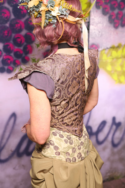 Cropped Elf Corset in Dusty Plum Damask - The Basil & Bramble Collection