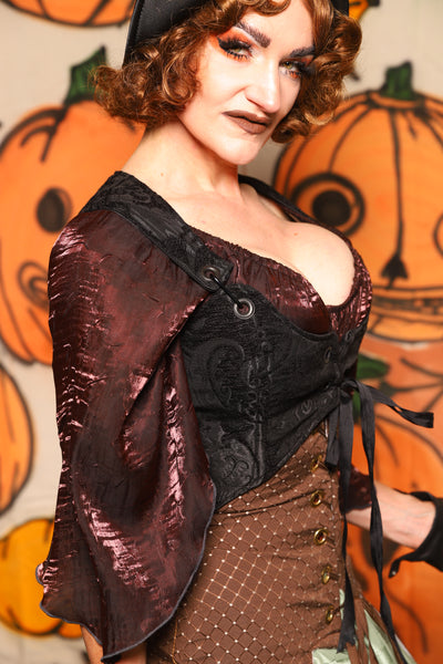 Cropped Marie Bodice in Black Medallion *PLEASE order by BUST Measurement, NOT waist!* - "The Knotty Wood" Collection