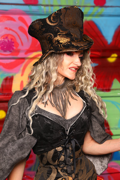 Cropped Courtier in Pitch Black Damask *PLEASE order by BUST Measurement, NOT waist!* - Day 7 of 22 Days of Damsel