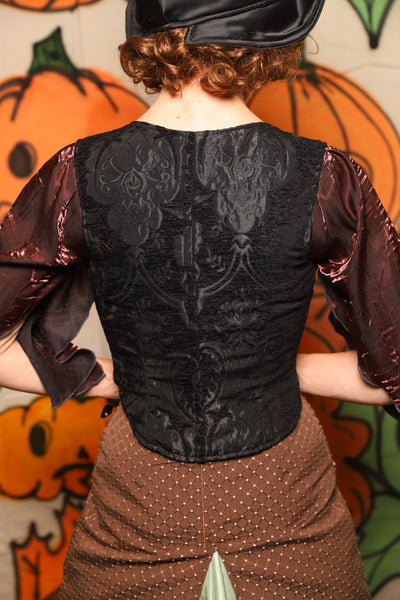 Cropped Marie Bodice in Black Medallion *PLEASE order by BUST Measurement, NOT waist!* - "The Knotty Wood" Collection