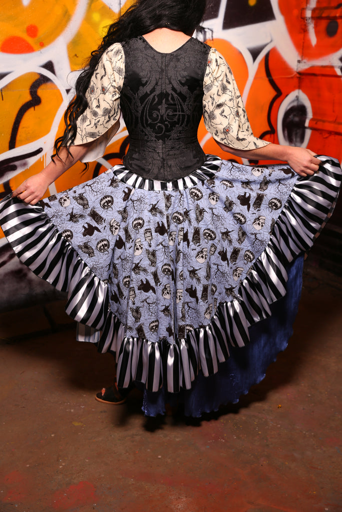 Crescent Skirt in Somber Blue Frights *Black & White Ruffle "13 Days