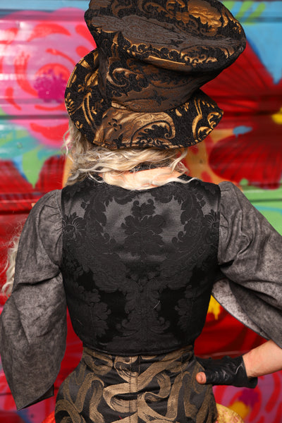 Cropped Courtier in Pitch Black Damask *PLEASE order by BUST Measurement, NOT waist!* - Day 7 of 22 Days of Damsel