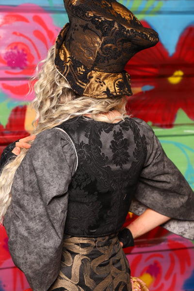 Cropped Courtier in Pitch Black Damask *PLEASE order by BUST Measurement, NOT waist!* - Day 7 of 22 Days of Damsel