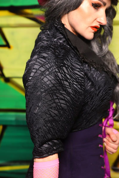 Detachable Elbow Demure Puff Sleeve in Black Tendrils - The Wrenfaire Collection