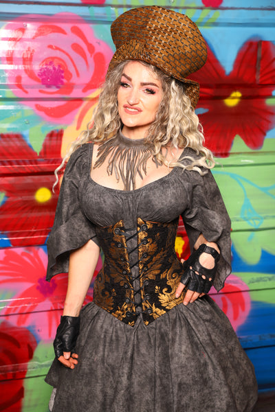 Wench Underbust Corset in Black & Gold Grand Medallion - Day 7 of 22 Days of Damsel