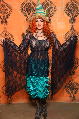 Emma Blouse w/ Goddess Sleeve in Navy Stretch Lace - Day 10 of 13 Days of Halloween 2025