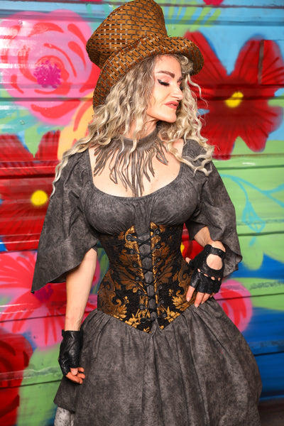 Wench Underbust Corset in Black & Gold Grand Medallion - Day 7 of 22 Days of Damsel