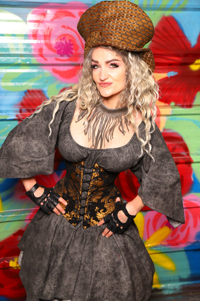 Wench Underbust Corset in Black & Gold Grand Medallion - Day 7 of 22 Days of Damsel