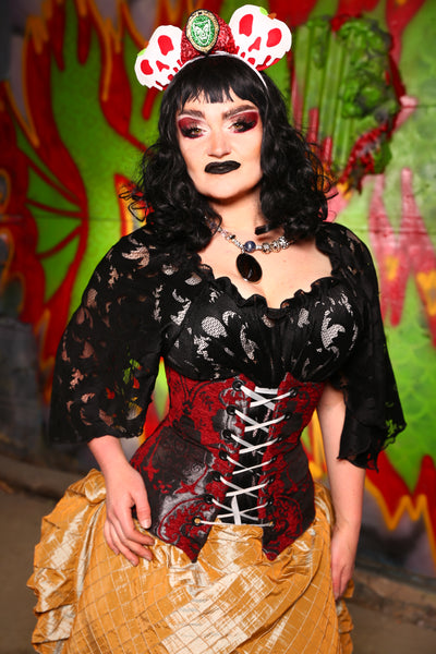 Torian Corset in Crimson and Pewter Medallion - The Midnight Fable Collection