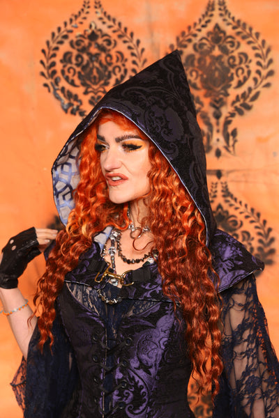 Traveler's Hood *Smaller Hood Size* in Purple and Black Medallion - Day 8 of 13 Days of Halloween 2025