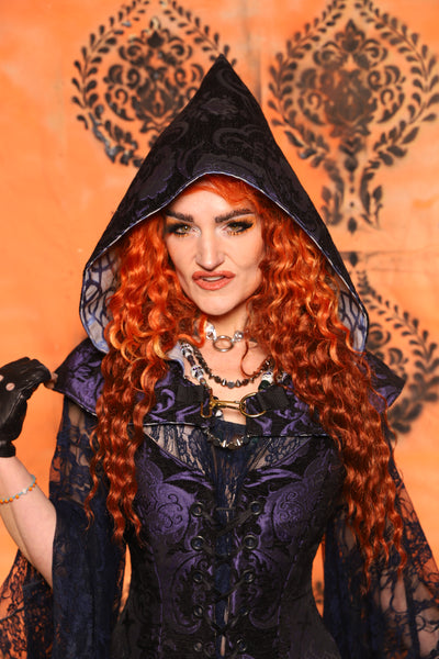 Traveler's Hood *Smaller Hood Size* in Purple and Black Medallion - Day 8 of 13 Days of Halloween 2025