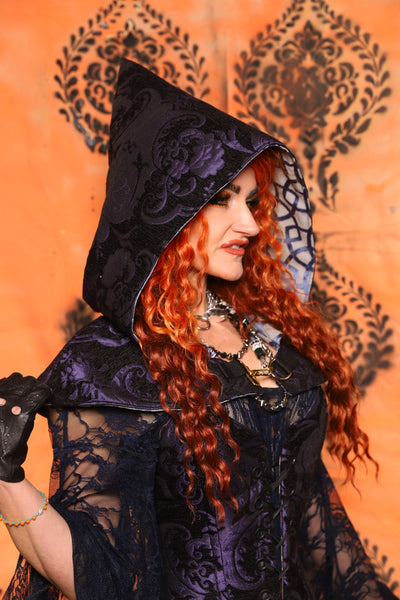 Traveler's Hood *Smaller Hood Size* in Purple and Black Medallion - Day 8 of 13 Days of Halloween 2025