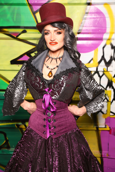 Wren Overbust Vest in Plum and Silver Medallion - The Wrenfaire Collection