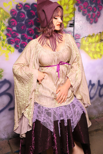 Classic Blouse w/ Goddess Sleeves in Crushed Mother Pearl - Restock
