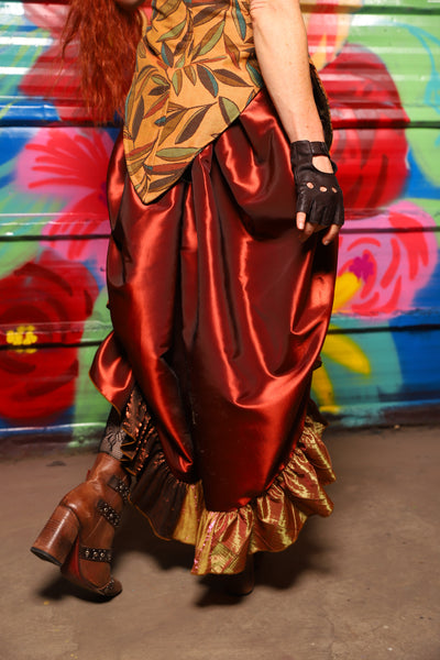 Swoon Skirt in Rust Taffeta w/ PATCHWORK Ruffle - Day 9 of "Celebrating 22 Years of Damsel" (Copy)