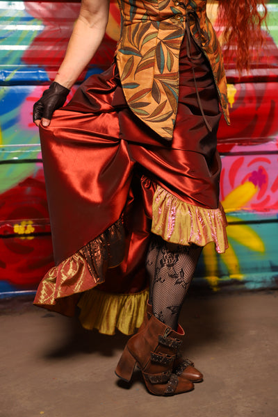 Swoon Skirt in Rust Taffeta w/ PATCHWORK Ruffle - Day 9 of "Celebrating 22 Years of Damsel" (Copy)