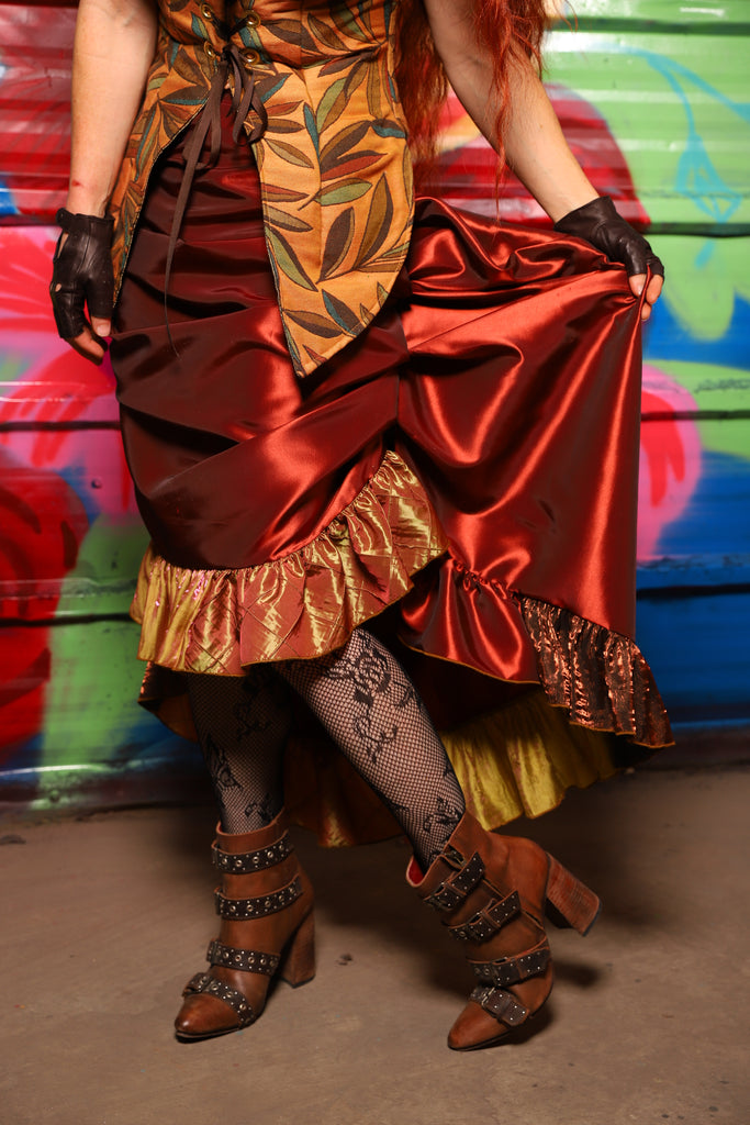 Swoon Skirt in Rust Taffeta w/ PATCHWORK Ruffle - Day 9 of "Celebrating 22 Years of Damsel" (Copy)