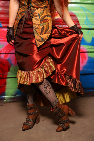 Swoon Skirt in Rust Taffeta w/ PATCHWORK Ruffle - Day 9 of "Celebrating 22 Years of Damsel" (Copy)