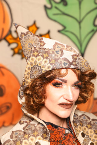 Crooked Point Hat in Flower Mandala - "The Knotty Wood" Collection