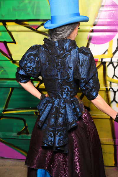 Detachable Elbow Demure Puff Sleeve in Black and Blue Medallion - The Wrenfaire Collection