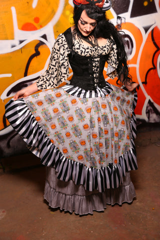 Crescent Skirt w/Black & White Ruffles in Gray Jack Skellington- "13 Days of Halloween 2024" Day 11