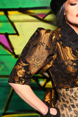 18. Detachable Elbow Demure Puff Sleeve in Black and Gold Medallion - The Wrenfaire Collection