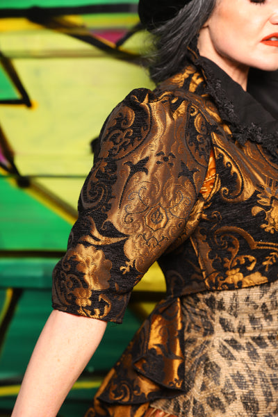 Detachable Elbow Demure Puff Sleeve in Black and Gold Medallion - The Wrenfaire Collection