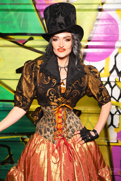 Detachable Elbow Demure Puff Sleeve in Black and Gold Medallion - The Wrenfaire Collection