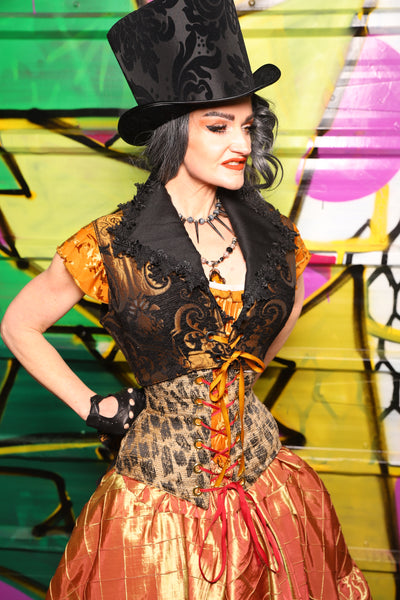 Wren Overbust Vest in Black and Gold Medallion - The Wrenfaire Collection
