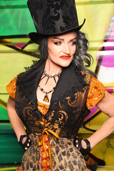 Wren Overbust Vest in Black and Gold Medallion - The Wrenfaire Collection