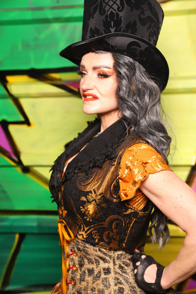 Wren Overbust Vest in Black and Gold Medallion - The Wrenfaire Collection