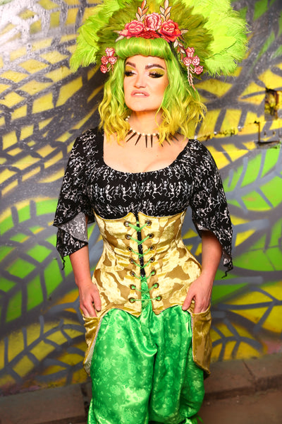 Siren Corset in Chartreuse Flocked Leaf - The Safety Dance Collection