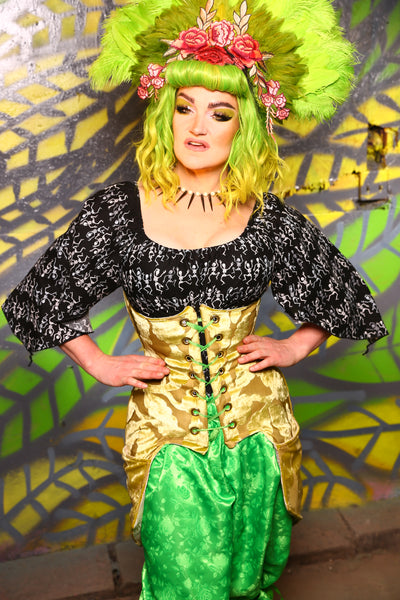 Siren Corset in Chartreuse Flocked Leaf - The Safety Dance Collection