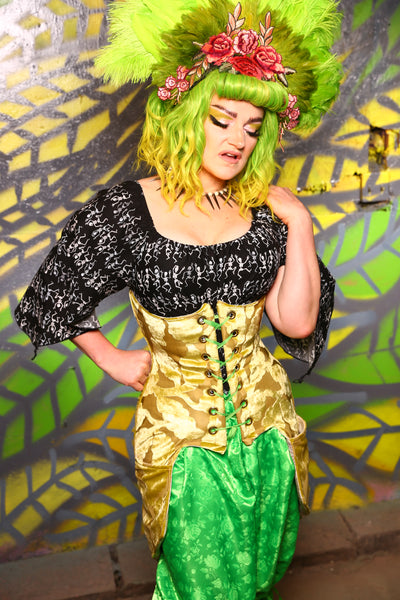 Siren Corset in Chartreuse Flocked Leaf - The Safety Dance Collection