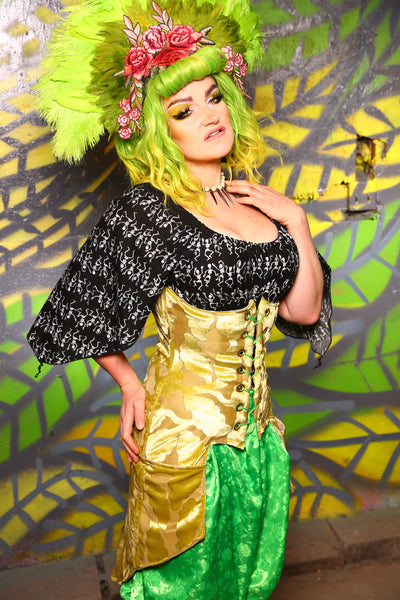 Siren Corset in Chartreuse Flocked Leaf - The Safety Dance Collection