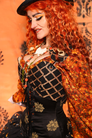 Cropped Courtier in Black & Gold Lattice *PLEASE order by BUST Measurement, NOT waist!* - Day 11 of 13 Days of Halloween 2025