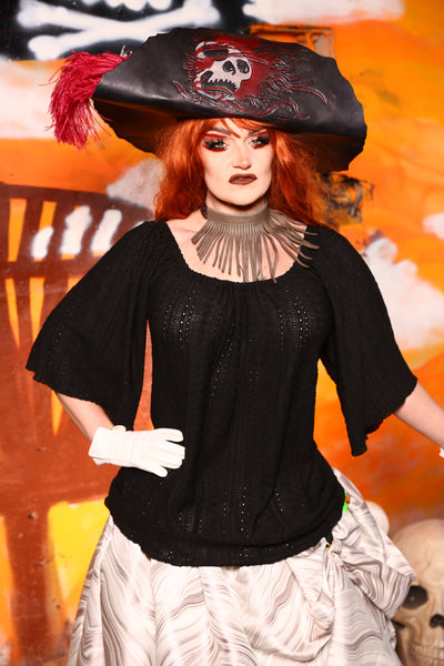 06 - Classic Peasant Blouse w/ Elbow Sleeves in Black Eyelet Embroidery - The New Horizons Collection