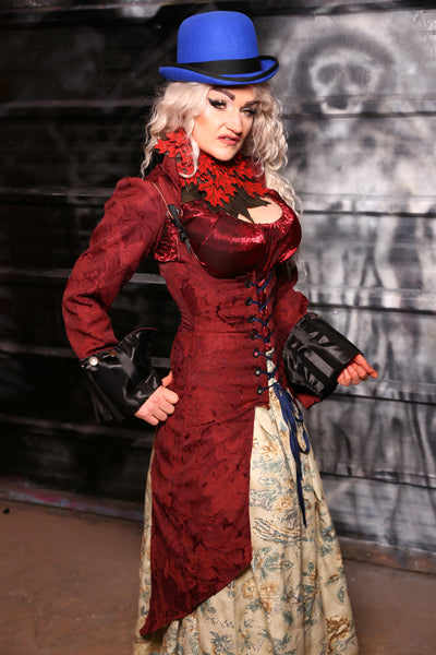 Detachable Buccaneer Sleeves in Currant Red Floral -“13 Days of Halloween 2024” Day 13