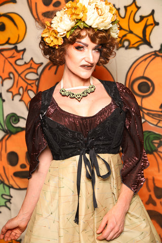 Cropped Courtier in Black Medallion *PLEASE order by BUST Measurement, NOT waist!* - "The Knotty Wood" Collection